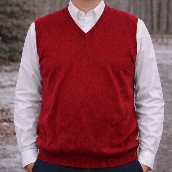 Joseph Abboud Other - Joseph Abboud Merino Wool Sweater Vest Red XL V Neck Lightweight Mens Classic